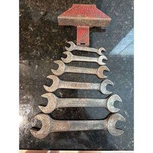 Vintage Norivell Drop Forged Tempered 6 Pc Open End Wrench Set w/ Original Rack